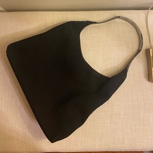 Authentic Gucci Vintage Black Nylon Leather Hobo Bag with Sliver Handle